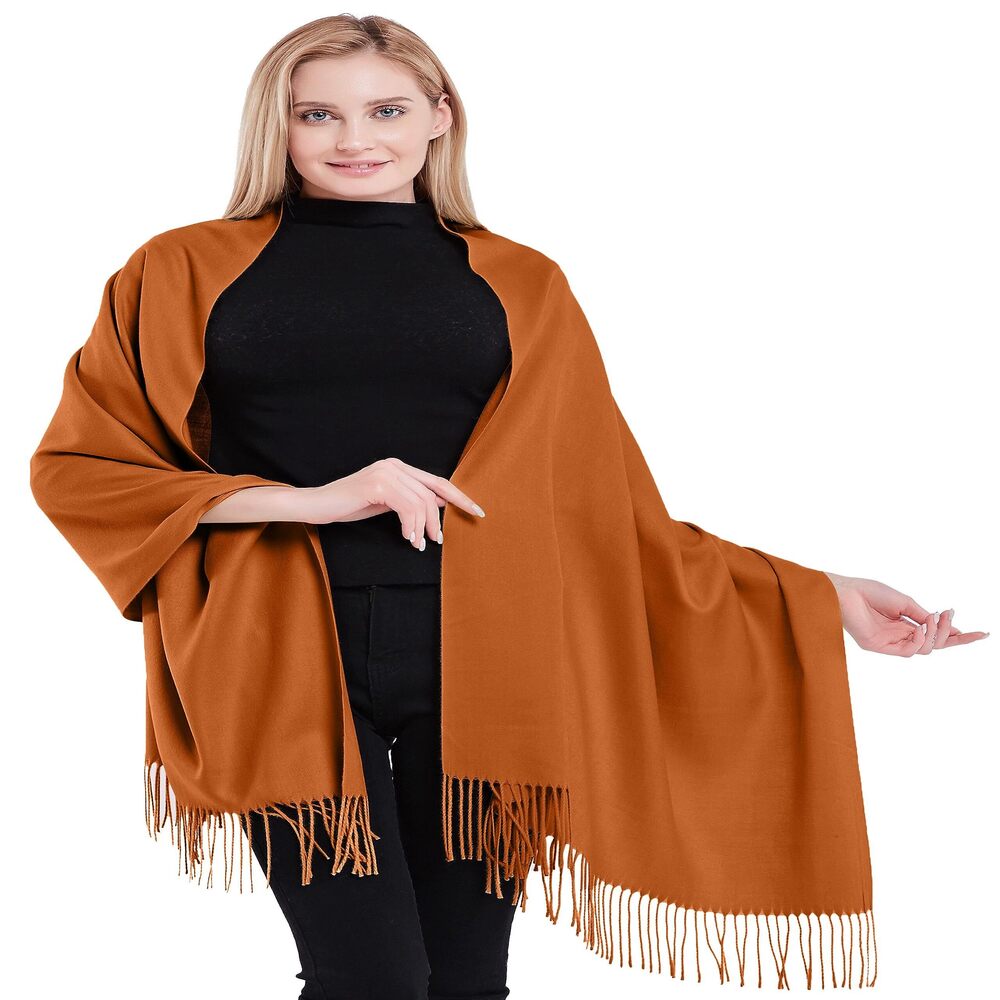 1599 Persimmon Orange Burnt 100% Cashmere Shawl Pashmina Scarf Wrap